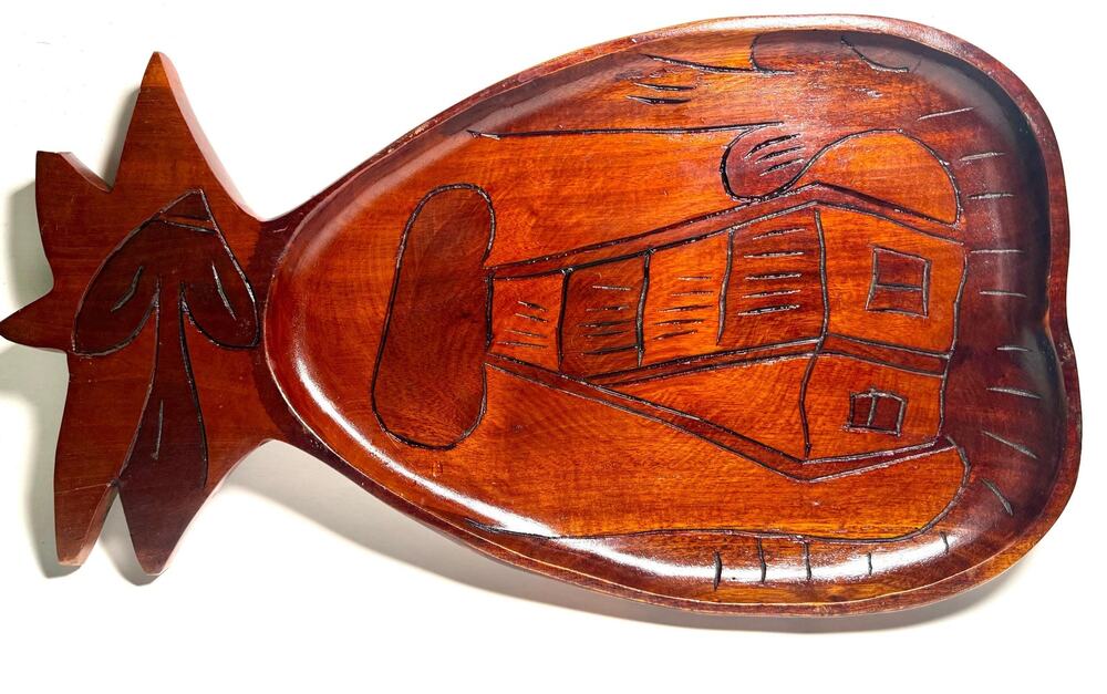 Vintage Hand-Carved Haitian Wooden Serving Platter – Rustic Folk Art Tray